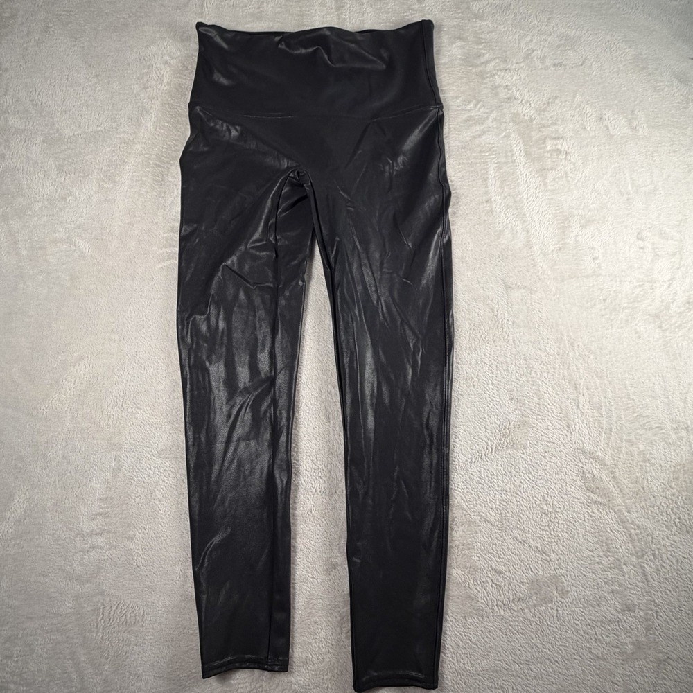 SPANX by Sara Blakely Black Shiny Faux Leather Ankle Leggings 1X High Rise
